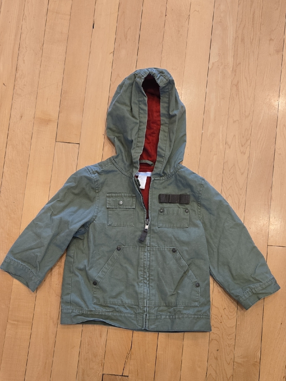 Janie and Jack Olive Green Hooded Jacket with Red Lining